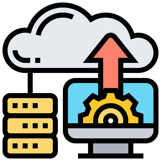 data backup process with a computer and cloud storage icons / Cheenti 
